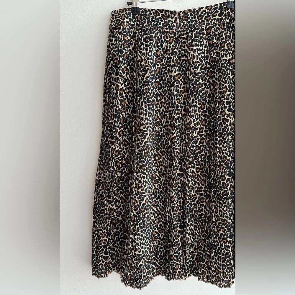 J. Crew Cheetah Print Pleated Midi Skirt, Size 8